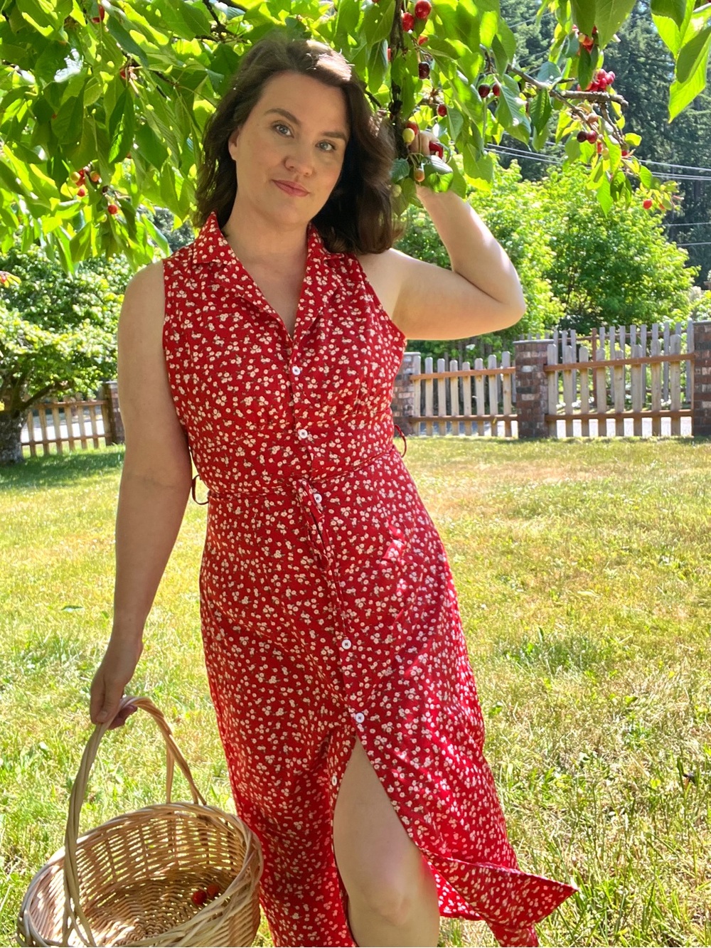 Red Floral Button Front Midi Dress 🌸Cottage core